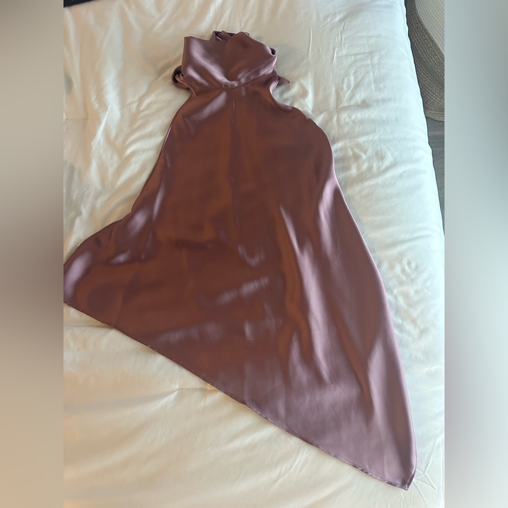Zara Satin Asymmetrical Halter Top in Mauve